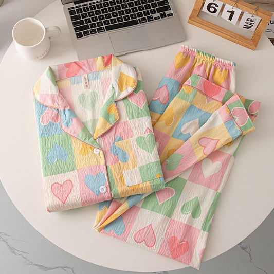 Dopamine Style Heart Print Cotton Pajama Set - image 1