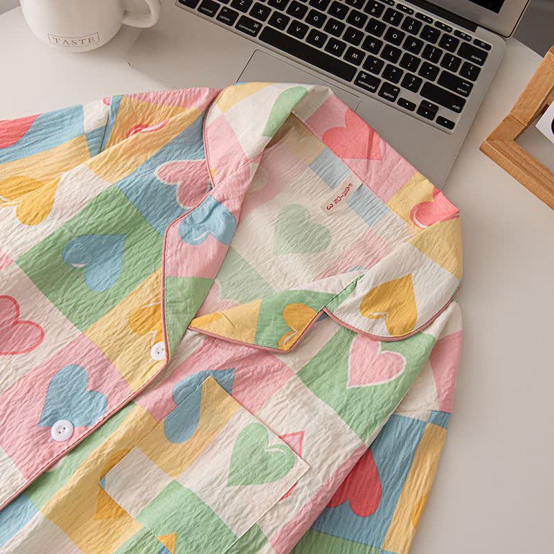 Dopamine Style Heart Print Cotton Pajama Set - image 2