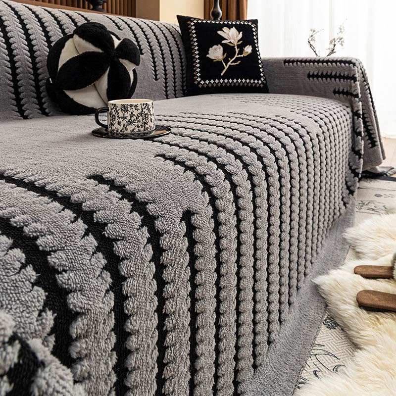Thick Plush Chenille Stripe Sofa Cover - image 8