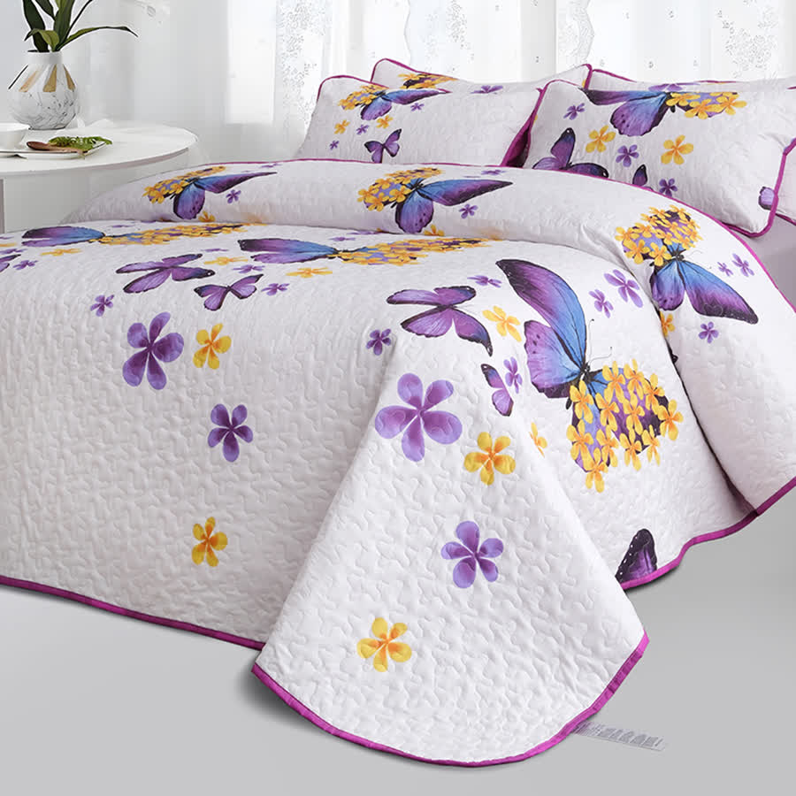 Rural Butterfly Quilted Bedding Set(3PCS)