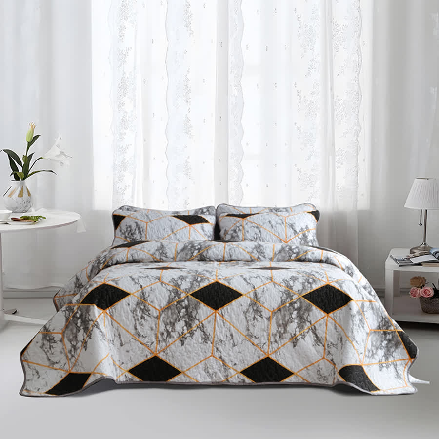 Marble Geometric Breathable Quilted Bedding Set(3PCS)