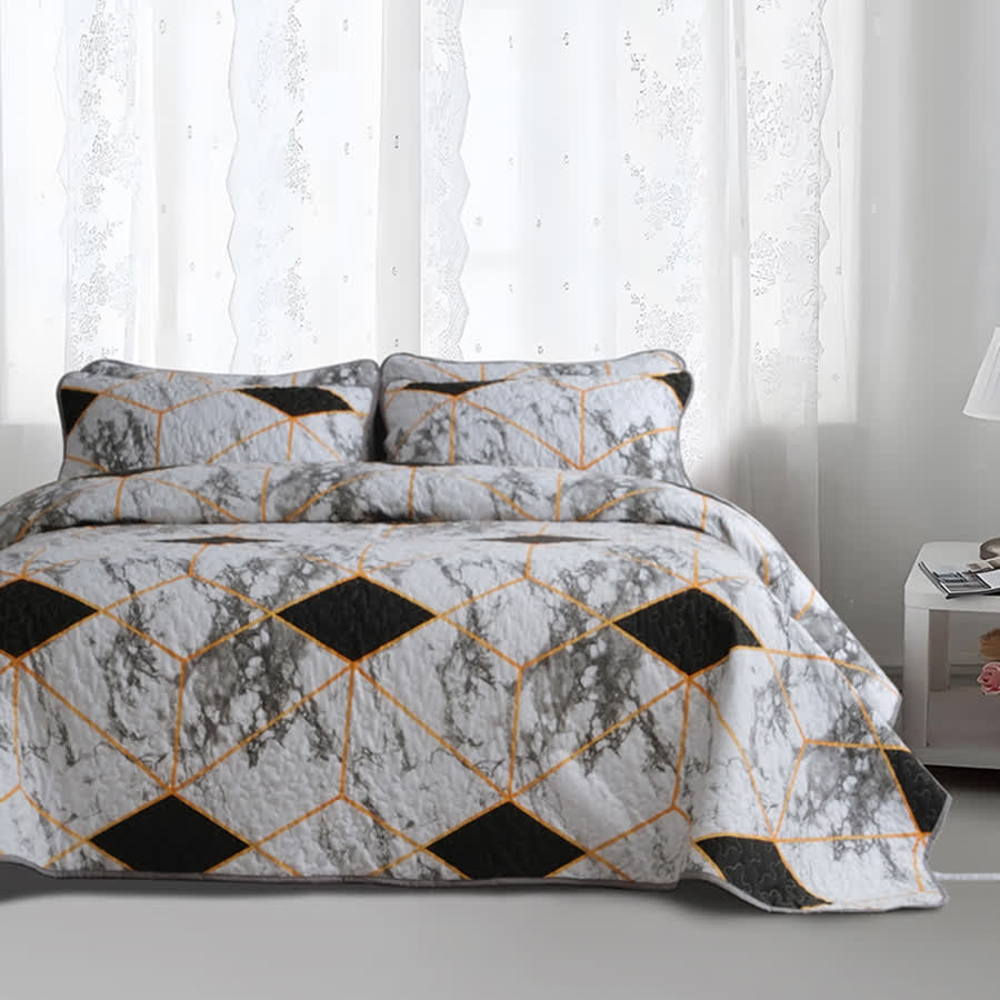 Marble Geometric Breathable Quilted Bedding Set(3PCS)