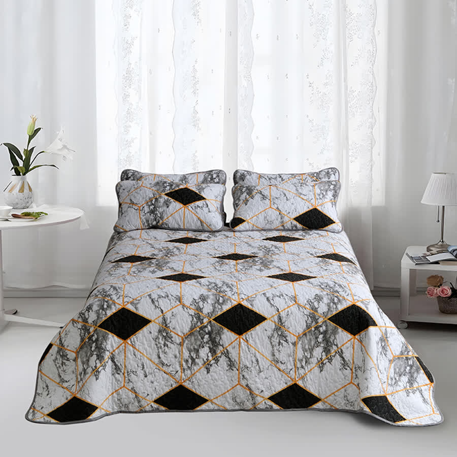 Marble Geometric Breathable Quilted Bedding Set(3PCS)