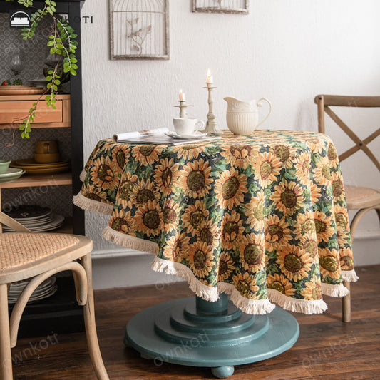 Rural Sunflower Tassel Decorative Round Tablecloth