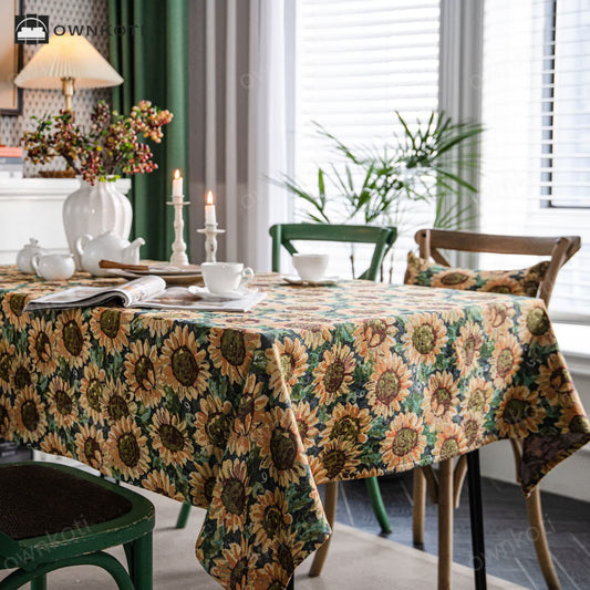 Elegant Jacquard Sunflower Decorative Tablecloth