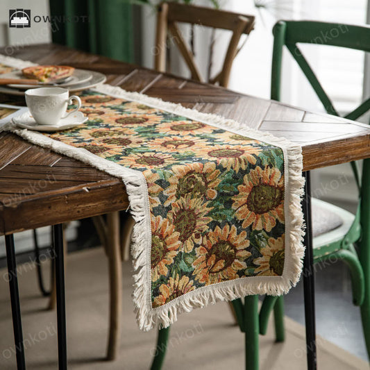 Jacquard Sunflower Vintage Table Runner