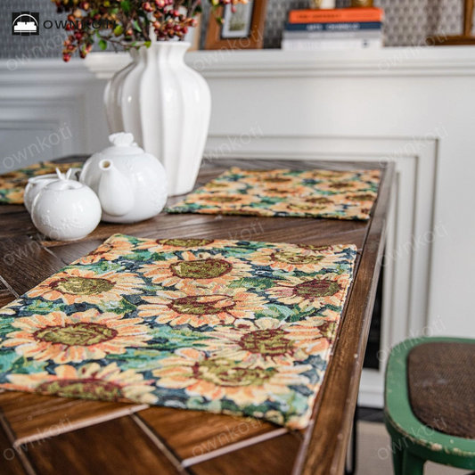 Jacquard Floral Sunflower Placemat Set(4PCS)