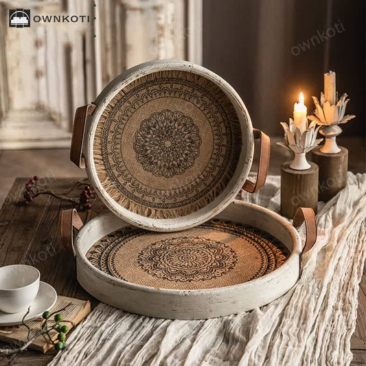 Retro Bohemian Style Wood Round Tray