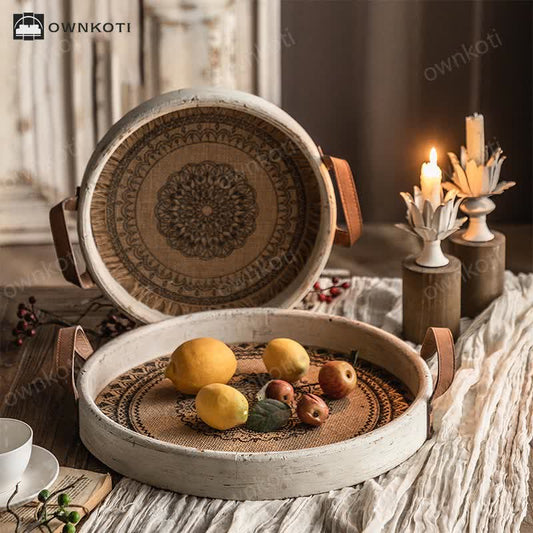 Retro Bohemian Style Wood Round Tray