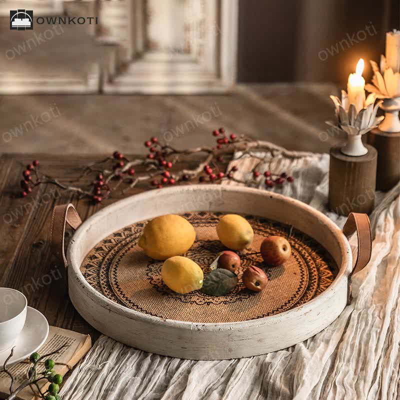 Retro Bohemian Style Wood Round Tray