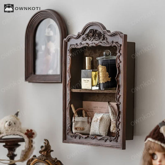 French Retro Carved Multi-layer Wall Cabinet