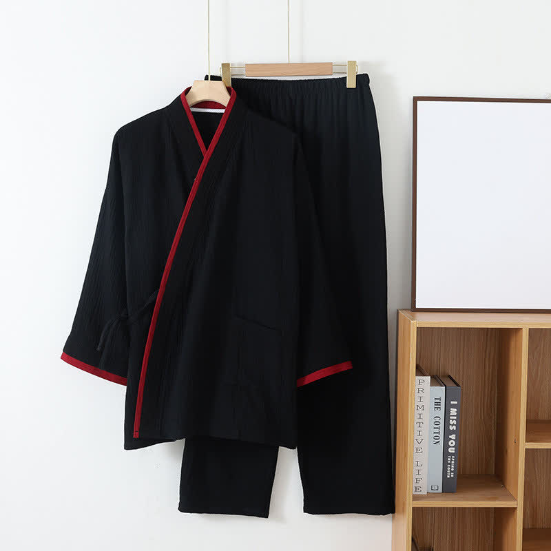 Neutral Style Kimono Cotton Gauze Pajama Set