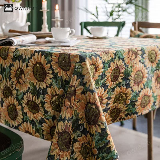 Elegant Jacquard Sunflower Decorative Tablecloth