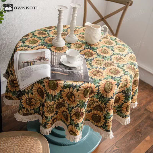 Rural Sunflower Tassel Decorative Round Tablecloth
