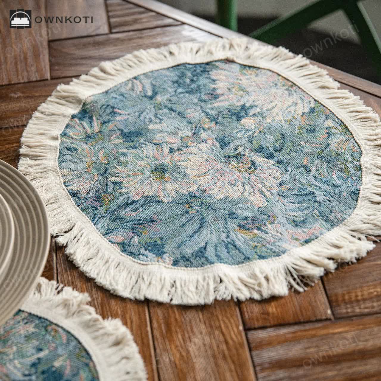 Jacquard Oil-painting Sunflower Tassel Placemat