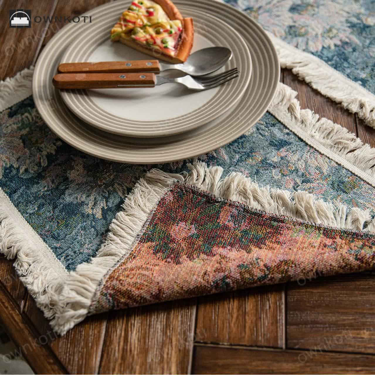 Jacquard Oil-painting Sunflower Tassel Placemat