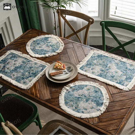 Jacquard Oil-painting Sunflower Tassel Placemat