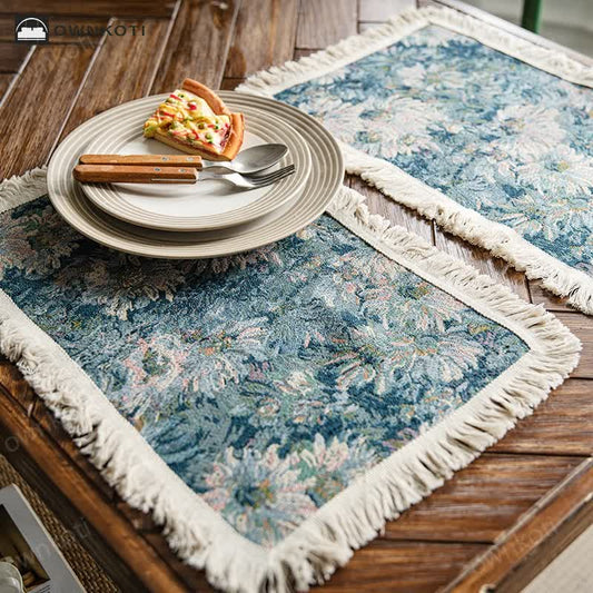 Jacquard Oil-painting Sunflower Tassel Placemat