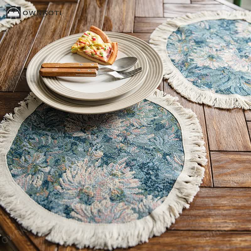 Jacquard Oil-painting Sunflower Tassel Placemat