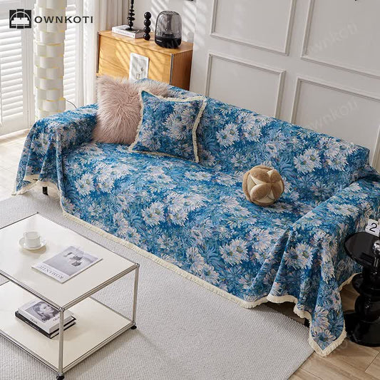 Tassel Cotton Linen Pastoral Couch Slipcover