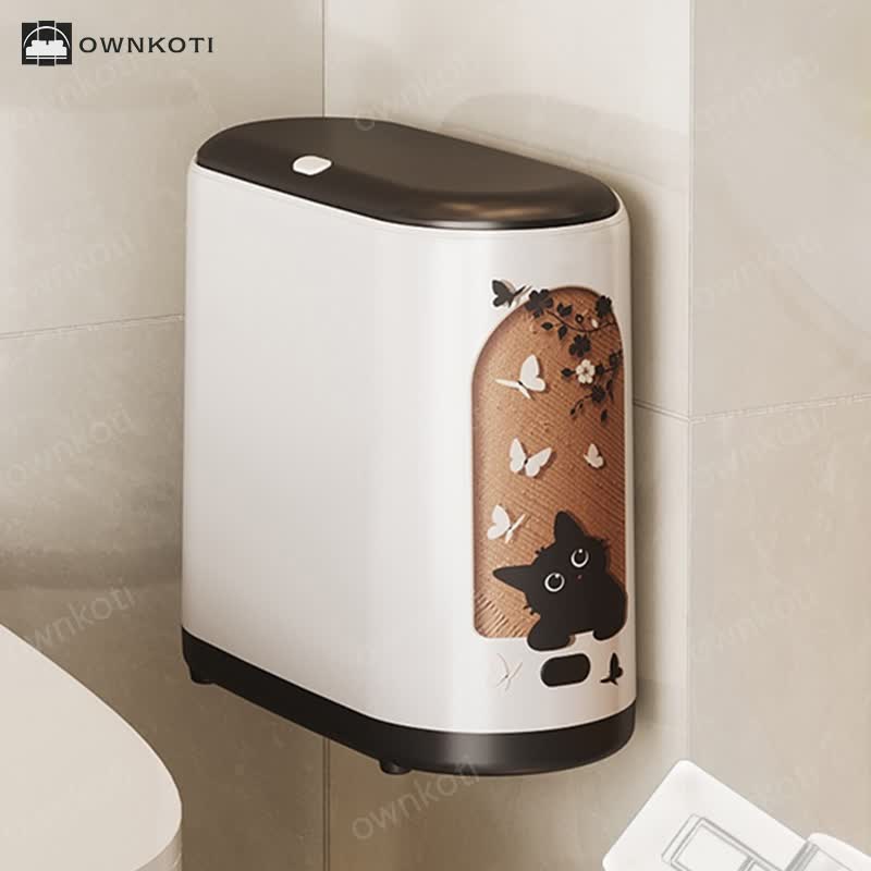Cute Cat Push-open Double Layer Trash Can