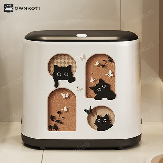 Cute Cat Push-open Double Layer Trash Can
