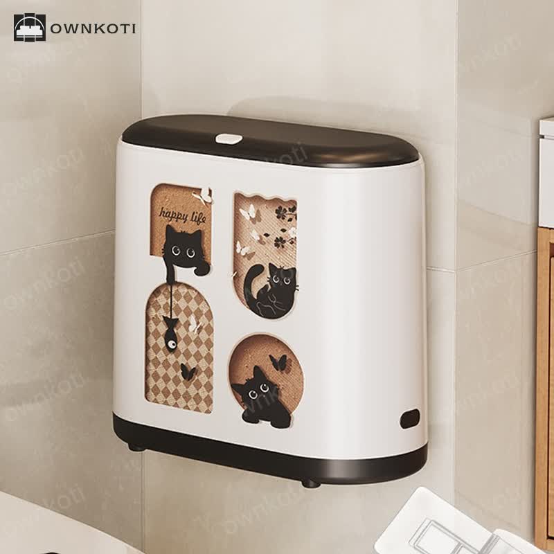 Cute Cat Push-open Double Layer Trash Can