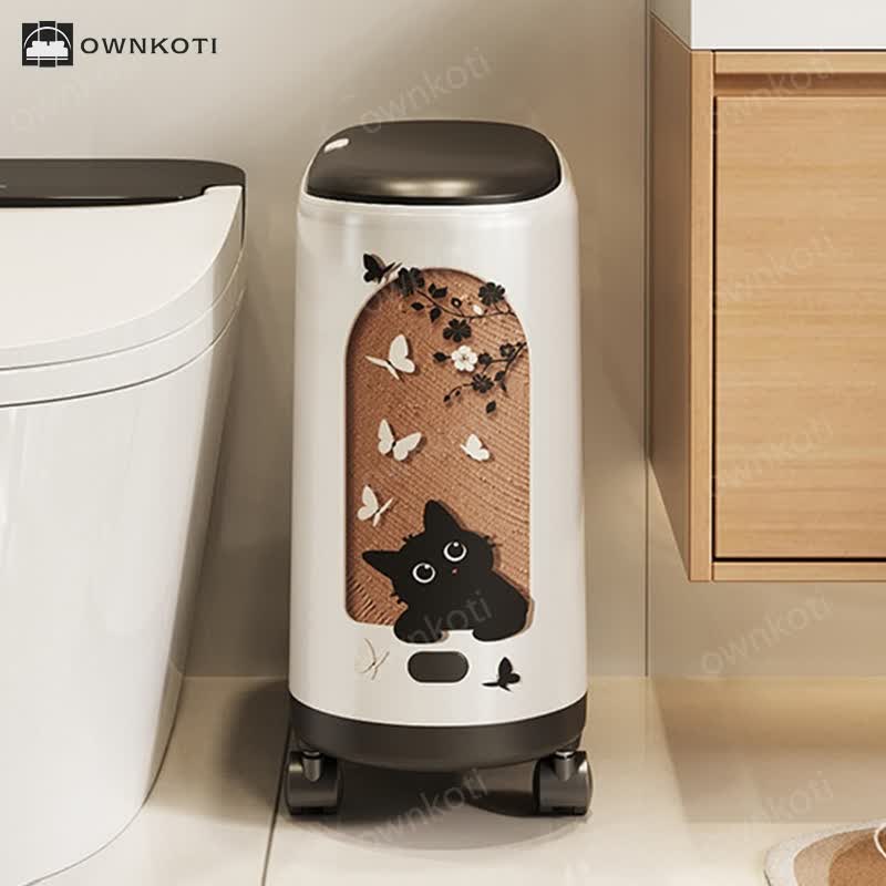 Cute Cat Push-open Double Layer Trash Can