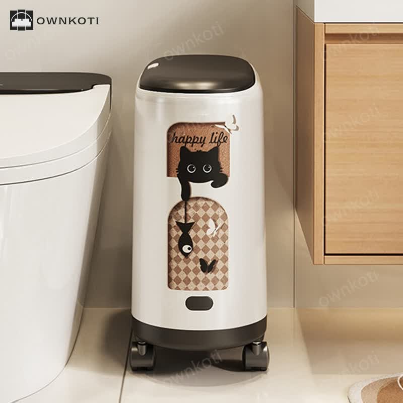 Cute Cat Push-open Double Layer Trash Can