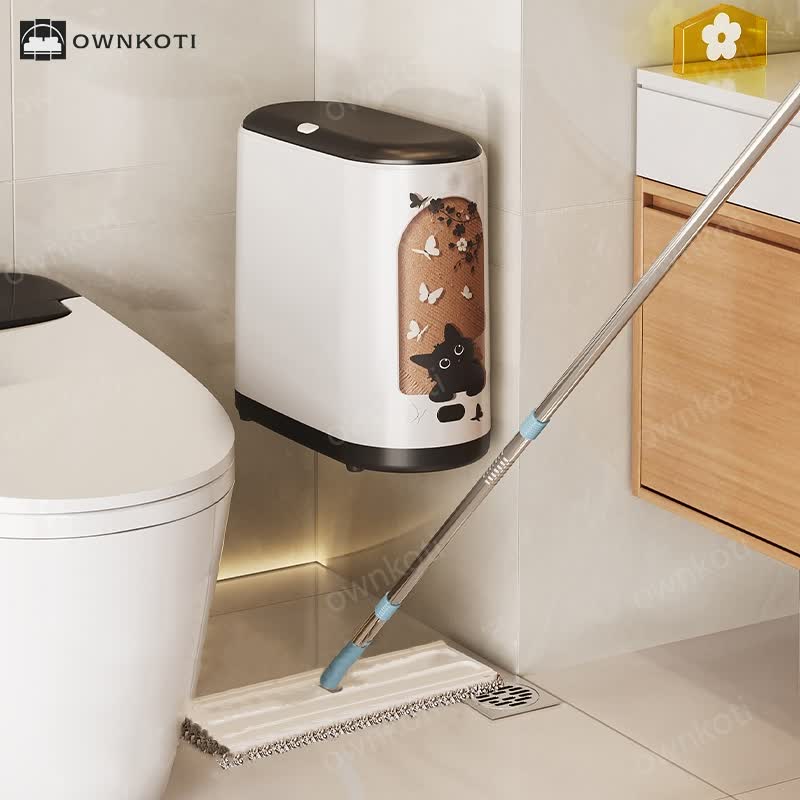 Cute Cat Push-open Double Layer Trash Can
