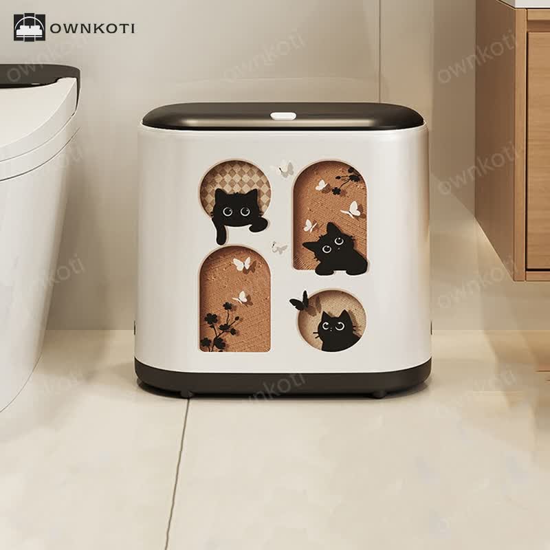 Cute Cat Push-open Double Layer Trash Can