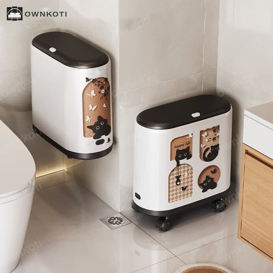 Cute Cat Push-open Double Layer Trash Can