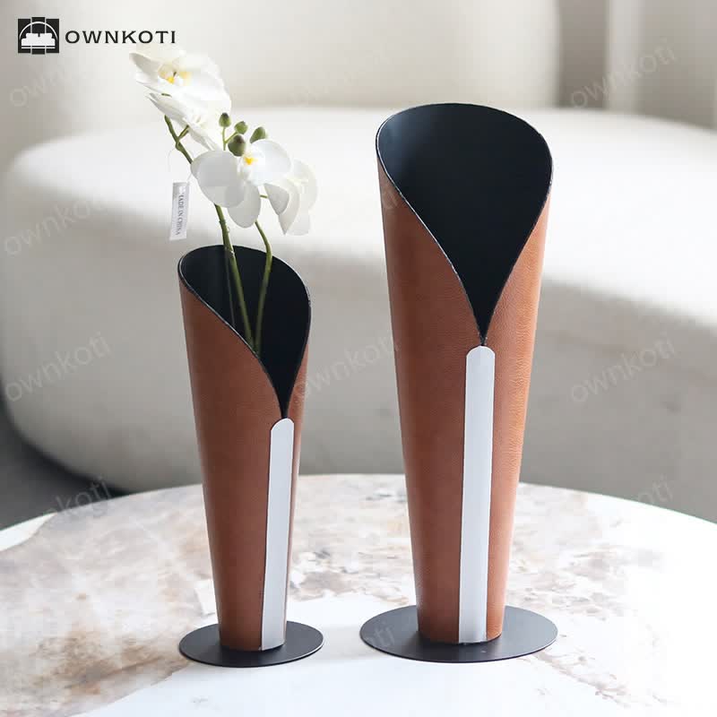 Luxury Torch Metal Leather Vase Decorative Ornament