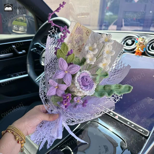 Handmade Knitted Crochet Rose Sunflower Bouquet