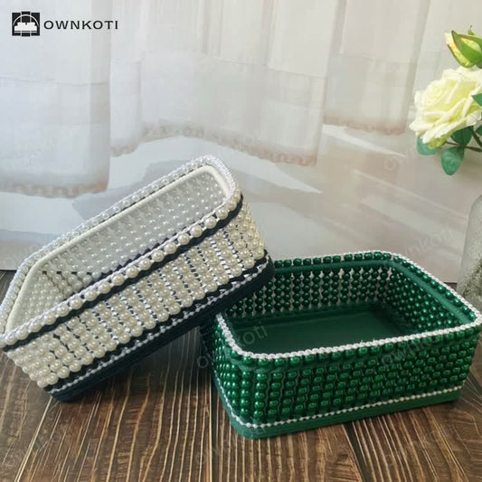 Handmade Beaded Woven Storage Basket