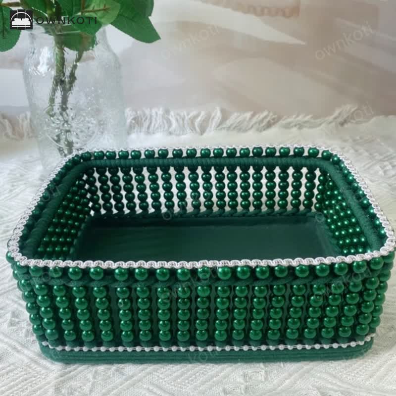 Handmade Beaded Woven Storage Basket
