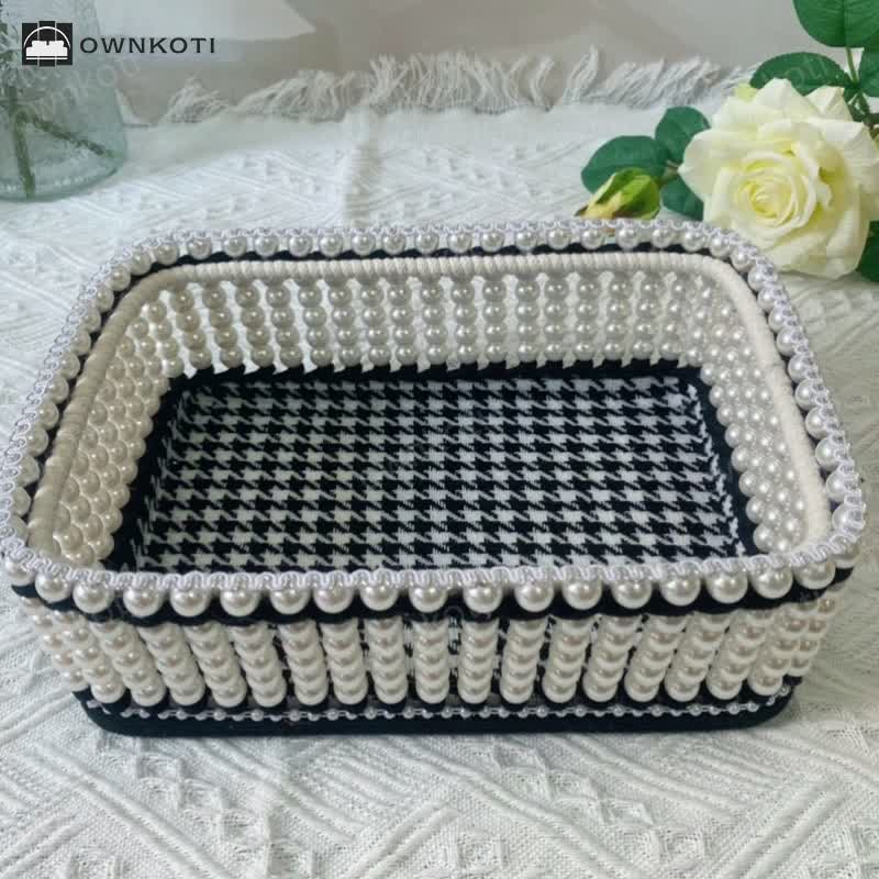 Handmade Beaded Woven Storage Basket