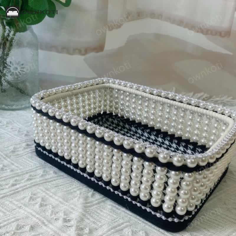 Handmade Beaded Woven Storage Basket