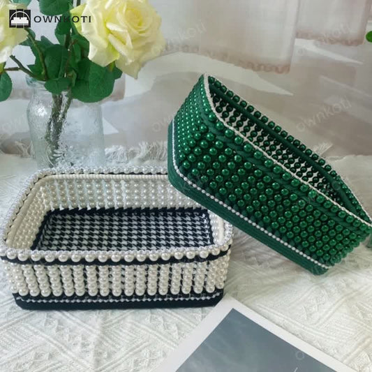 Handmade Beaded Woven Storage Basket