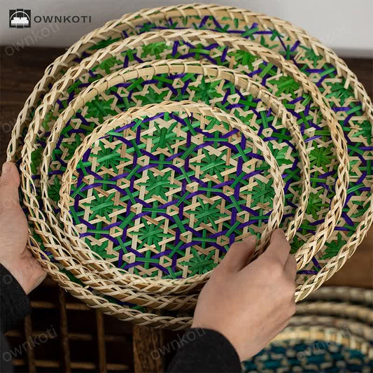 Hand-woven Colorful Rattan Storage Round Basket