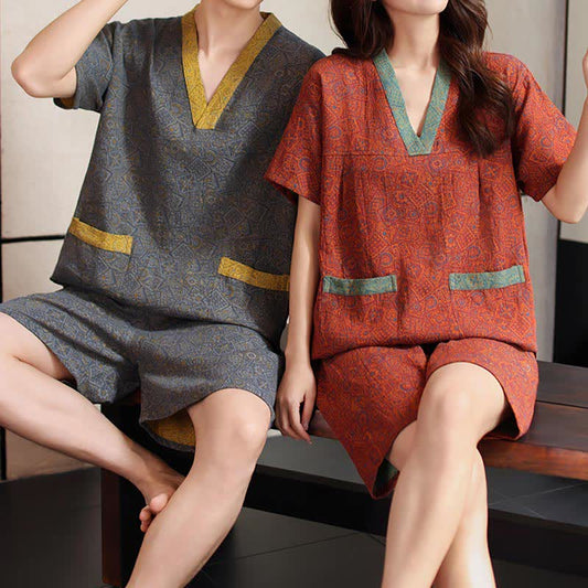 Plus Size Vintage Cotton Couple Pajama Set - image 1