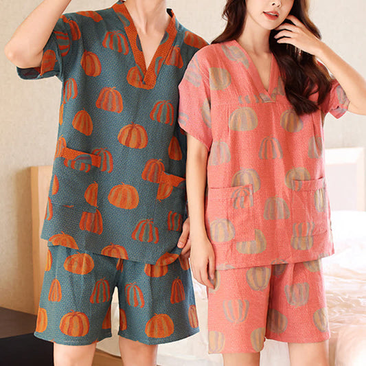 Plus Size Cotton Pumpkin Couple Pajama Set - image 1
