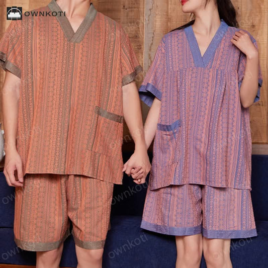 Plus Size Cotton Couple V-neck Nightwear Set