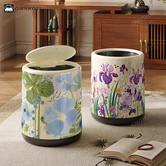 Floral Large Capacity Decorative Trash Bin