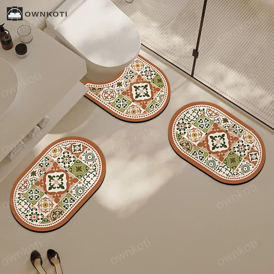 Vintage Geometric Pattern Diatom Mud Anti-slip Bath Mat