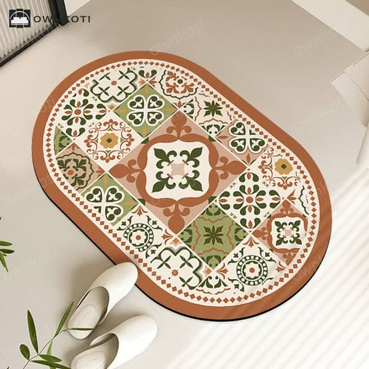 Vintage Geometric Pattern Diatom Mud Anti-slip Bath Mat