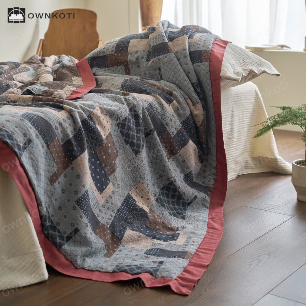 Patchwork Patterned Cotton Gauze Lightweight Quilt
