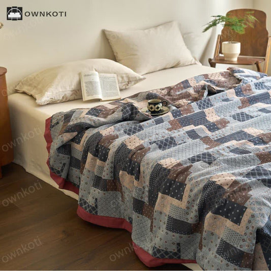Patchwork Patterned Cotton Gauze Lightweight Quilt