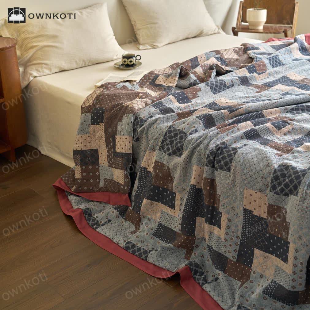 Patchwork Patterned Cotton Gauze Lightweight Quilt