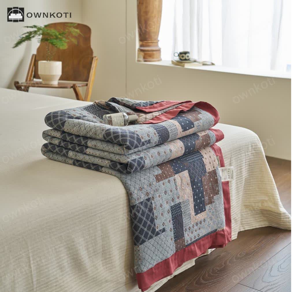 Patchwork Patterned Cotton Gauze Lightweight Quilt
